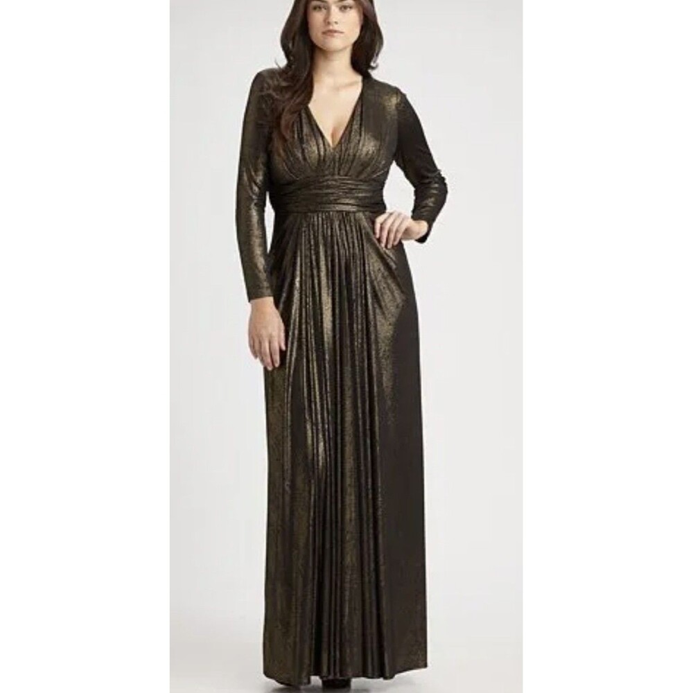 David Meister Long Sleeve Metallic Formal Mother Of The Bride Gown Size 14